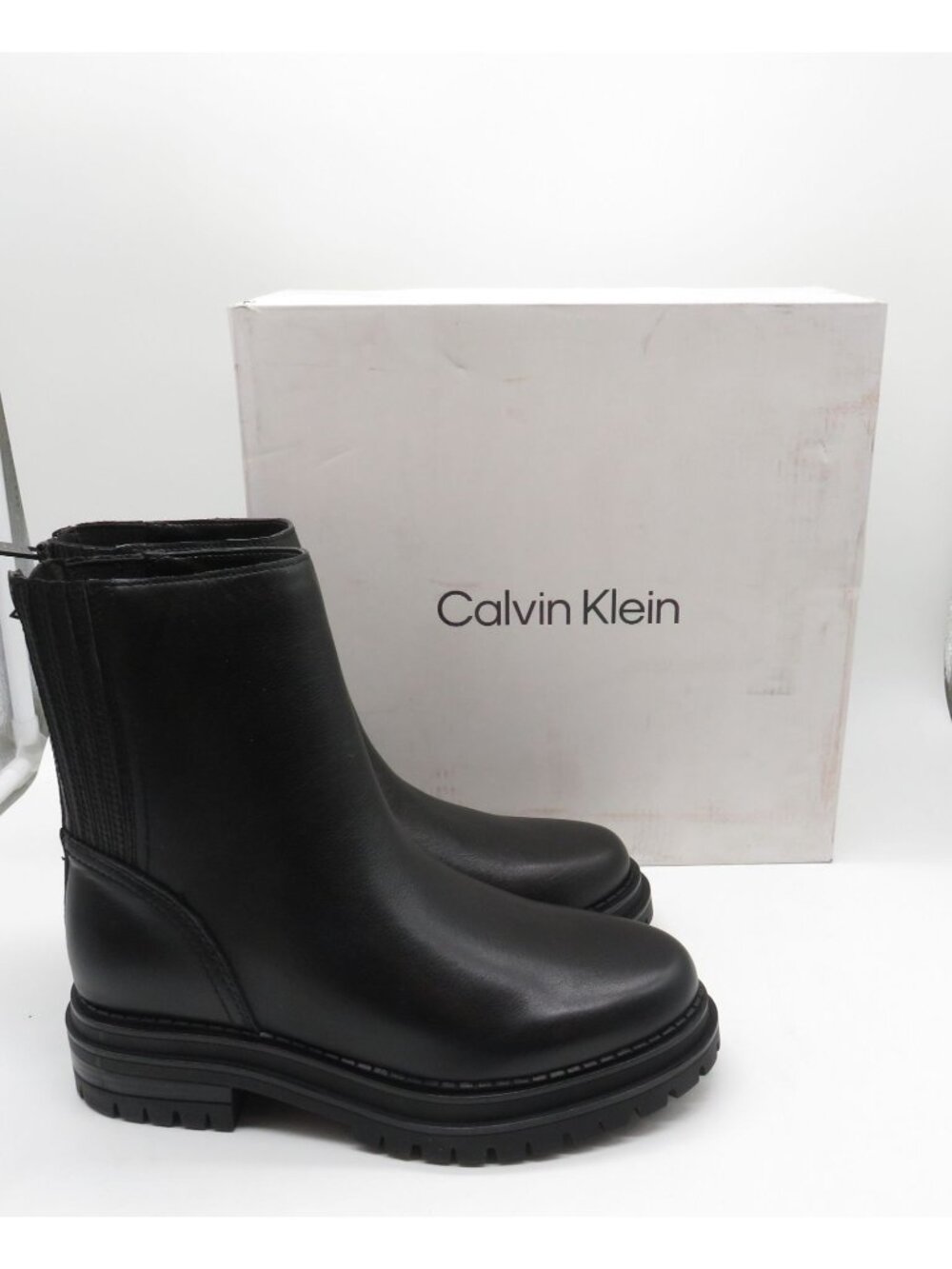 Calvin Klein Womens Black Leather Ankle Boots Back Zipper Size 6M New $169